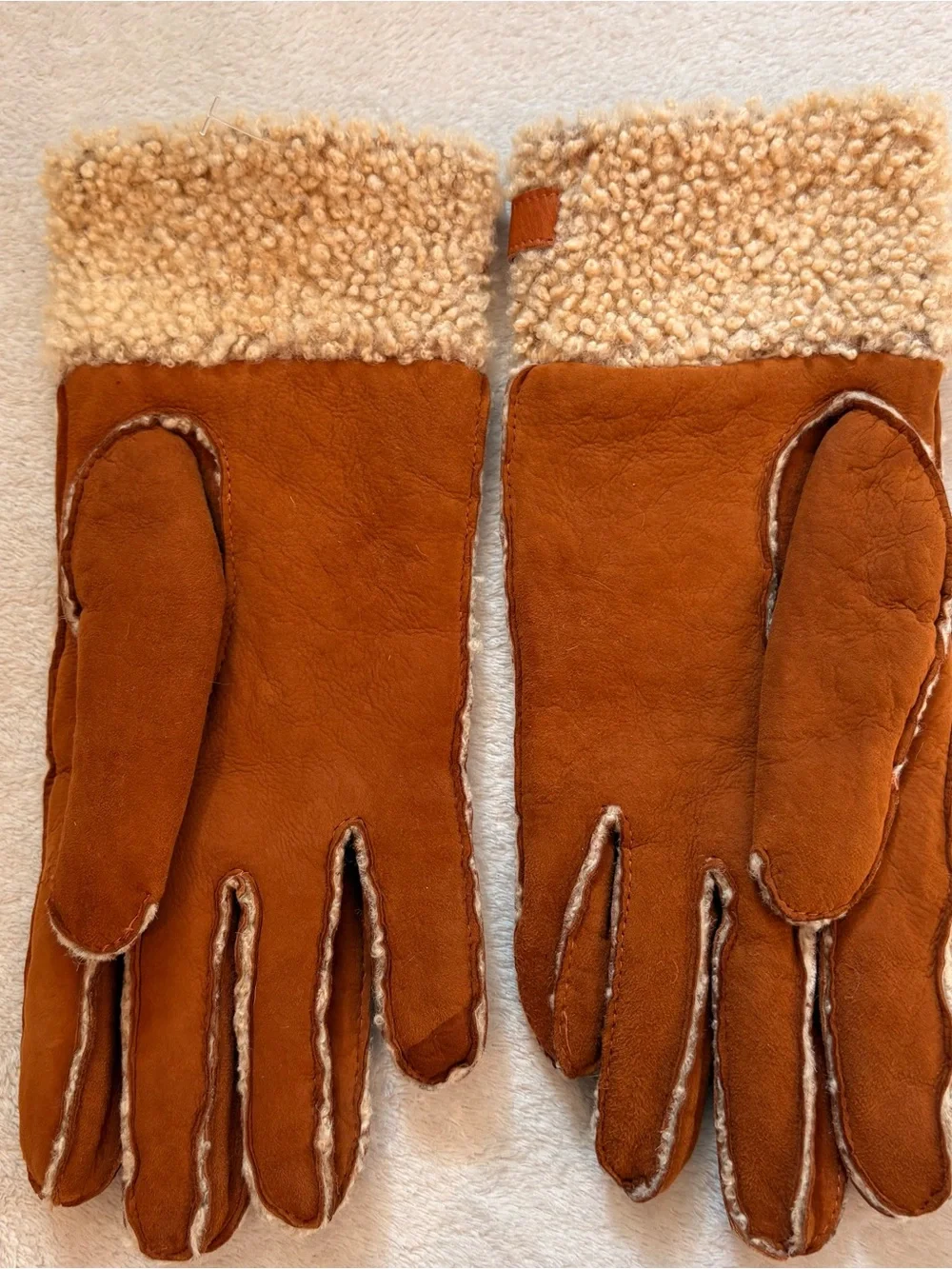 Nordstrom Tan Shearling-Lined & Trimmed Suede Gloves with Buckle Accent